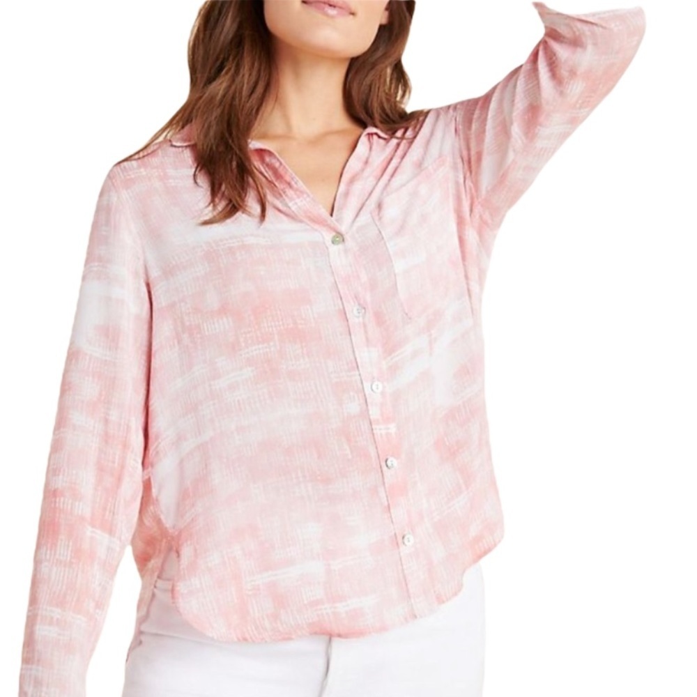 Anthropologie Cloth & Stone Pink & White Marine Button Down Top Blouse Medium